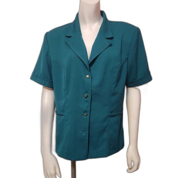 CHADWICKS Teal Green Short Sleeve Overblouse Vintage Womens Size 12 - Picture 8 of 8
